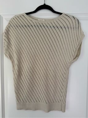 Laura Ashley Cream Open-Knit Short Sleeve Sweater